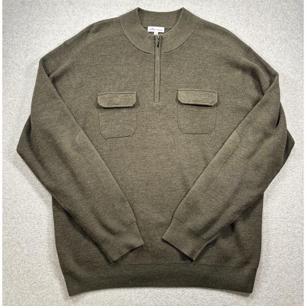 Peter Millar‎ XXL Merino Wool Sweater Olive Green Ravens Quarter-Zip Pullover